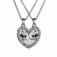 Zinc Alloy Puzzle Friendship Necklace, zinc alloy lobster clasp, with 1.9lnch extender chain, Heart, word best friend, silver color plated, oval chain & micro pave cubic zirconia & for woman & enamel 450mm Approx 17.7 Inch 