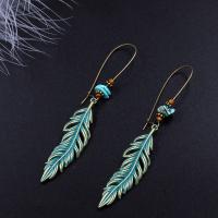Turquoise Zinc Alloy Earring, with Synthetic Turquoise & Wood, iron earring hook, Leaf, plated, bluing & for woman lead & cadmium free 