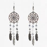 Dream Catcher Earring, Zinc Alloy, with Crystal, iron earring hook, antique silver color plated, for woman & faceted & with rhinestone, lead & cadmium free 