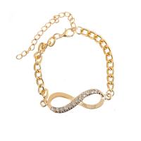 Zinc Alloy Rhinestone Bracelets, with 1.9lnch extender chain, Infinity, gold color plated, twist oval chain & for woman & with rhinestone, 230mm Approx 9 Inch 