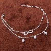 Zinc Alloy Anklet, with Plastic Pearl, zinc alloy lobster clasp, with 2.7lnch extender chain, plated, charm bracelet & double link chain & oval chain & for woman, 200mm Approx 7.8 Inch 
