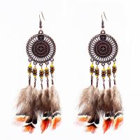 Dream Catcher Earring, Zinc Alloy, with Feather & Wood, iron earring hook, Feather, antique copper color plated, for woman, lead & cadmium free 