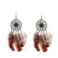 Dream Catcher Earring, Zinc Alloy, with Feather, iron earring hook, Feather, antique bronze color plated, for woman & enamel, lead & cadmium free 