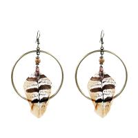 Fashion Feather Earring , Zinc Alloy, with Feather & Wood, iron earring hook, antique bronze color plated, for woman & enamel, lead & cadmium free 