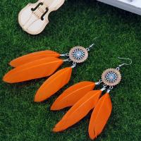 Fashion Feather Earring , Zinc Alloy, with Feather, iron earring hook, antique silver color plated, for woman & enamel lead & cadmium free 