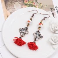 Porcelain Jewelry Earring, Zinc Alloy, with Spun Silk & Porcelain, iron earring hook, Flower, antique copper color plated, bluing & for woman lead & cadmium free, 75mm 