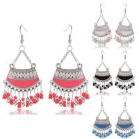 Zinc Alloy Drop Earring, with Glass Seed Beads, iron earring hook, Tassel, antique silver color plated, for woman & enamel lead & cadmium free 