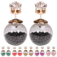 Acrylic Double Faced Stud Earring, with Glass, stainless steel post pin, Round, for woman & with rhinestone 