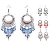 Zinc Alloy Drop Earring, with Glass Seed Beads, iron earring hook, Tassel, antique silver color plated, for woman & with rhinestone lead & cadmium free 