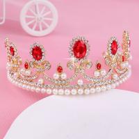 Bridal Tiaras, Zinc Alloy, with ABS Plastic Pearl & Crystal, Crown, gold color plated, for bridal & faceted & with rhinestone, lead & cadmium free, 60mm 
