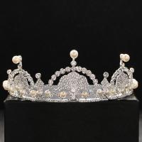 Bridal Tiaras, Zinc Alloy, with ABS Plastic Pearl, Crown, platinum color plated, for bridal & with rhinestone, lead & cadmium free, 60mm 