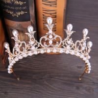 Bridal Tiaras, Zinc Alloy, with ABS Plastic Pearl, Crown, gold color plated, for bridal & with rhinestone, lead & cadmium free, 60mm 
