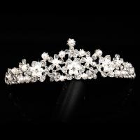 Bridal Tiaras, Zinc Alloy, with ABS Plastic Pearl, Crown, platinum color plated, for bridal & with rhinestone, lead & cadmium free, 60mm 