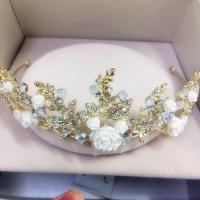 Bridal Tiaras, Zinc Alloy, with Spun Silk & Crystal, Crown, gold color plated, for bridal & faceted & with rhinestone, lead & cadmium free, 60mm 