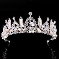 Bridal Tiaras, Zinc Alloy, with ABS Plastic Pearl & Crystal, Crown, platinum color plated, for bridal & faceted & with rhinestone, lead & cadmium free, 55mm 