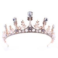 Bridal Tiaras, Zinc Alloy, with ABS Plastic Pearl & Crystal, Crown, gold color plated, for bridal & faceted & with rhinestone, lead & cadmium free, 65mm 