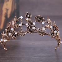 Bridal Tiaras, Zinc Alloy, with ABS Plastic Pearl, Crown, antique copper color plated, for bridal & with rhinestone, lead & cadmium free, 45mm 