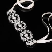 Bridal Tiaras, Zinc Alloy, with Satin Ribbon, Crown, platinum color plated, for bridal & with rhinestone, lead & cadmium free, 50mm 