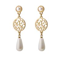 Plastic Pearl Zinc Alloy Earring, with ABS Plastic Pearl, stainless steel post pin, Teardrop, gold color plated, imitation pearl & for woman, lead & cadmium free, 50mm 