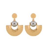 Plastic Pearl Zinc Alloy Earring, with ABS Plastic Pearl, stainless steel post pin, Fan, antique gold color plated, for woman, lead & cadmium free 