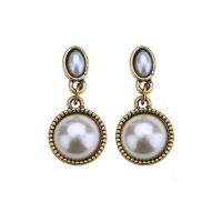 Plastic Pearl Zinc Alloy Earring, with ABS Plastic Pearl, stainless steel post pin, Flat Round, antique gold color plated, for woman, lead & cadmium free 