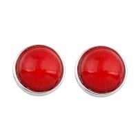 Coral Stud Earring, Natural Coral, with Brass, Flat Round, platinum color plated & for woman, red 