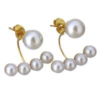 Stainless Steel Stud Earring, with Glass Pearl, gold color plated, for woman 