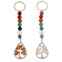 Brass Key Chain, with Gemstone, Teardrop, silver color plated 25mm, 120mm 