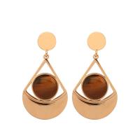 Gemstone Drop Earring, Zinc Alloy, with Tiger Eye, stainless steel post pin, gold color plated, for woman, lead & cadmium free 