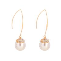 Plastic Pearl Zinc Alloy Earring, with ABS Plastic Pearl, stainless steel post pin, Round, gold color plated, for woman & with rhinestone, lead & cadmium free 
