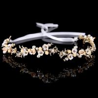 Bridal Hair Band, Zinc Alloy, with ABS Plastic Pearl & Satin Ribbon, Flower, gold color plated, for woman & with rhinestone, lead & cadmium free 