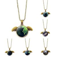 Time Gem Jewelry Necklace, Zinc Alloy, with iron chain & Glass, with 5cm extender chain, Wing Shape, word love, antique bronze color plated, animal design & Unisex & ball chain & decal, lead & cadmium free Approx 17.5 Inch 