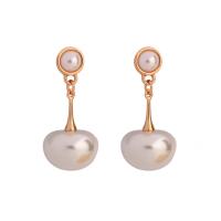 Plastic Pearl Zinc Alloy Earring, with ABS Plastic Pearl, stainless steel post pin, gold color plated, for woman, lead & cadmium free, 35mm 