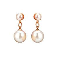 Plastic Pearl Zinc Alloy Earring, with ABS Plastic Pearl, stainless steel earring hook, Round, gold color plated, for woman, lead & cadmium free 