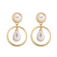 Plastic Pearl Zinc Alloy Earring, with ABS Plastic Pearl, stainless steel post pin, Donut, gold color plated, for woman, lead & cadmium free 