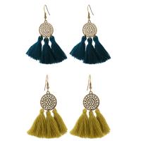 Fashion Tassel Earring, Zinc Alloy, with Nylon Cord, stainless steel post pin, antique gold color plated, for woman & with rhinestone lead & cadmium free 