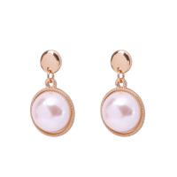Plastic Pearl Zinc Alloy Earring, with ABS Plastic Pearl, stainless steel post pin, Flat Round, gold color plated, for woman lead & cadmium free 