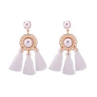 Fashion Tassel Earring, Zinc Alloy, with ABS Plastic Pearl & Nylon Cord, stainless steel post pin, gold color plated, for woman, lead & cadmium free 
