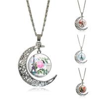 Time Gem Jewelry Necklace, Zinc Alloy, with iron chain & Glass, Moon, antique silver color plated, Unisex & valentino chain & decal, lead & cadmium free, 40mm Approx 18 Inch 