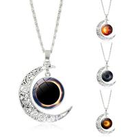 Time Gem Jewelry Necklace, Zinc Alloy, with iron chain & Glass, Moon, antique silver color plated, starry design & Unisex & valentino chain & decal, lead & cadmium free, 40mm Approx 18 Inch 