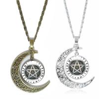 Time Gem Jewelry Necklace, Zinc Alloy, with iron chain & Glass, Moon, antique silver color plated, Unisex & valentino chain & decal lead & cadmium free, 40mm Approx 18 Inch 