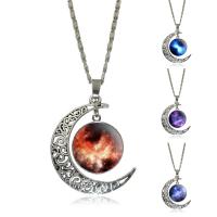 Time Gem Jewelry Necklace, Zinc Alloy, with iron chain & Glass, Moon, antique silver color plated, starry design & Unisex & valentino chain & decal, lead & cadmium free, 40mm Approx 18 Inch 