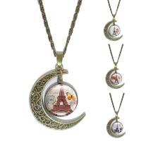 Time Gem Jewelry Necklace, Zinc Alloy, with iron chain & Glass, Moon, antique bronze color plated, Unisex & valentino chain & decal, lead & cadmium free, 40mm Approx 18 Inch 