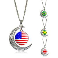 Time Gem Jewelry Necklace, Zinc Alloy, with iron chain & Glass, Moon, antique silver color plated, Unisex & valentino chain & decal, lead & cadmium free, 40mm Approx 18 Inch 