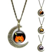 Time Gem Jewelry Necklace, Zinc Alloy, with iron chain & Glass, Moon, antique bronze color plated, Unisex & Halloween Jewelry Gift & valentino chain & decal, lead & cadmium free, 40mm Approx 18 Inch 