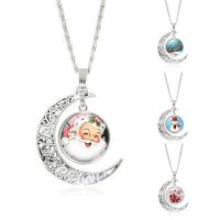 Time Gem Jewelry Necklace, Zinc Alloy, with iron chain & Glass, Moon, antique silver color plated, Unisex & Christmas jewelry & valentino chain & decal, lead & cadmium free, 40mm Approx 18 Inch 