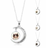 Time Gem Jewelry Necklace, Zinc Alloy, with iron chain & Glass, Moon, antique silver color plated, animal design & Unisex & oval chain & with letter pattern & decal, lead & cadmium free, 34mm Approx 23.5 Inch 
