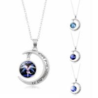 Time Gem Jewelry Necklace, Zinc Alloy, with iron chain & Glass, Moon, antique silver color plated, Unisex & oval chain & with letter pattern & decal, lead & cadmium free, 34mm Approx 23.5 Inch 