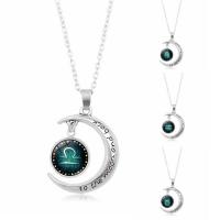Time Gem Jewelry Necklace, Zinc Alloy, with iron chain & Glass, Moon, antique silver color plated, Unisex & oval chain & with letter pattern & decal, lead & cadmium free, 34mm Approx 23.5 Inch 