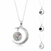 Time Gem Jewelry Necklace, Zinc Alloy, with iron chain & Glass, Moon, antique silver color plated, animal design & Unisex & oval chain & with letter pattern & decal, lead & cadmium free, 34mm Approx 23.5 Inch 